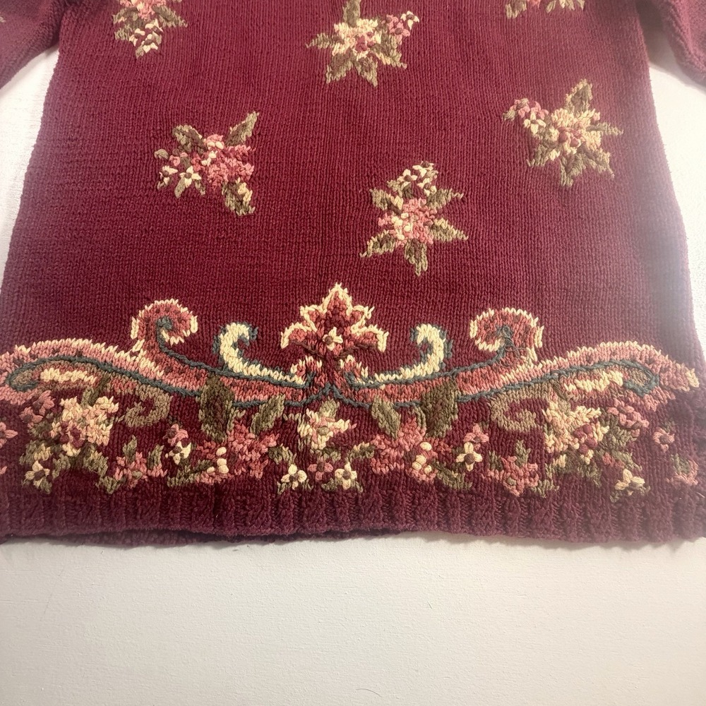 Vintage Country Mansion House Hand‎ Knitted Floral Sweater Northern Isle Large - Picture 5 of 16